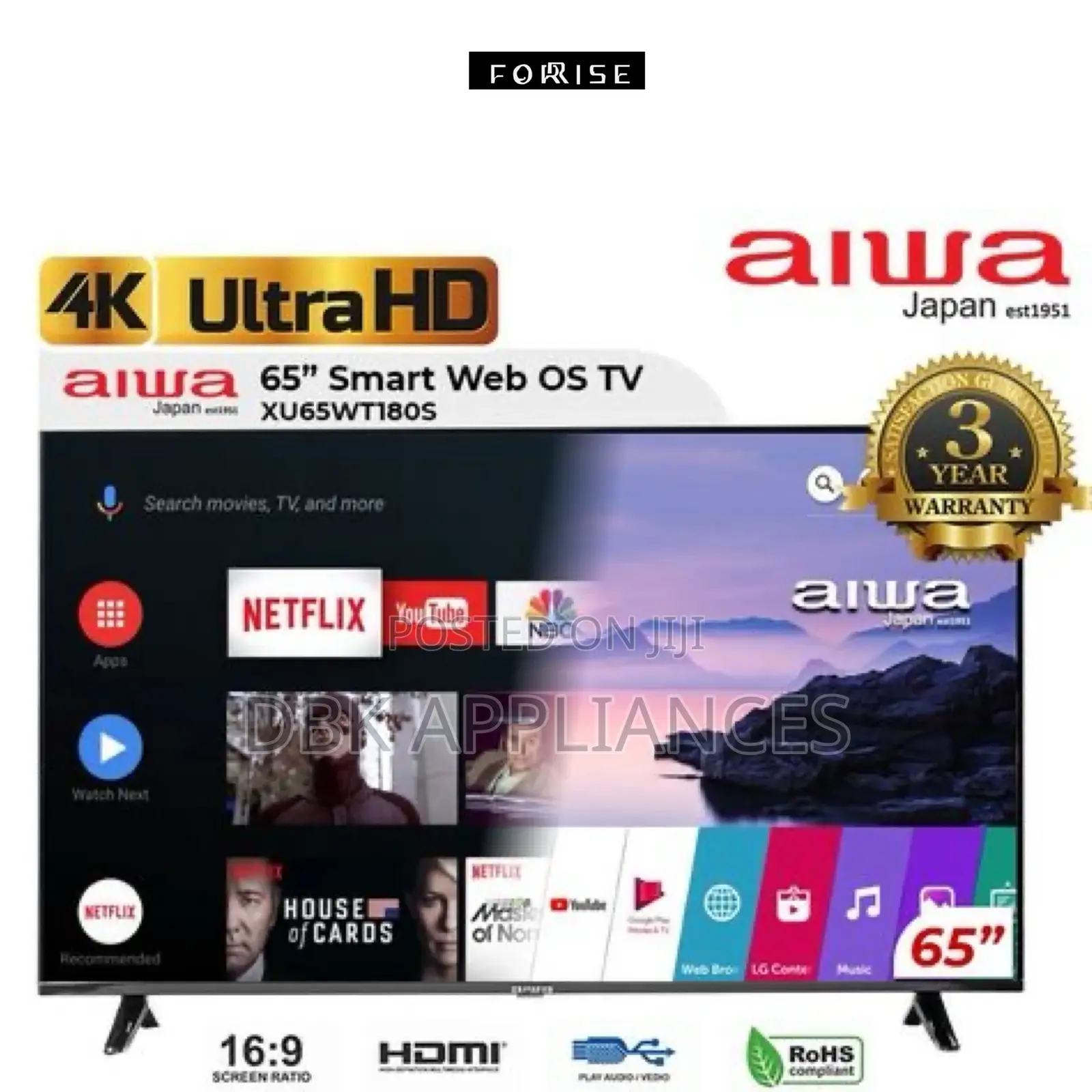 Aiwa 65inch Smart 4hdr TVS Japan Original