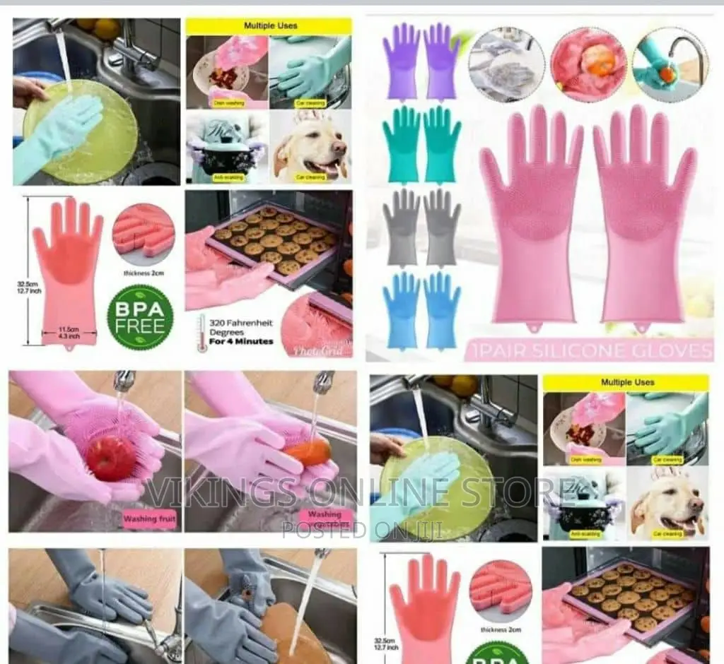 Pair of Cleaning, Scrubbing, Dishwashing Gloves- Pink