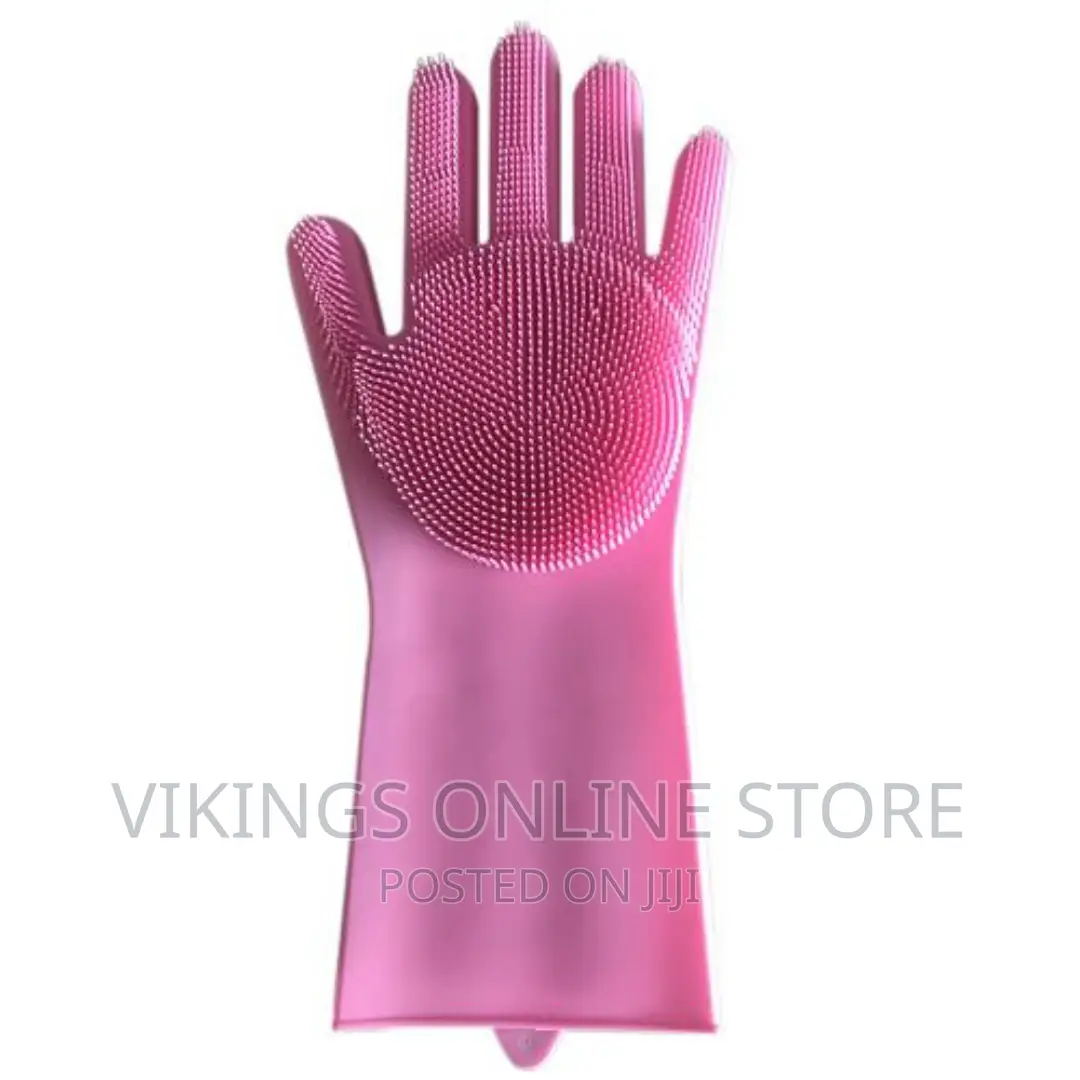 Pair of Cleaning, Scrubbing, Dishwashing Gloves- Pink