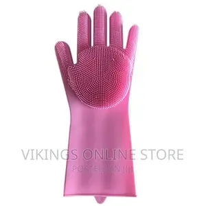 Pair of Cleaning, Scrubbing, Dishwashing Gloves- Pink