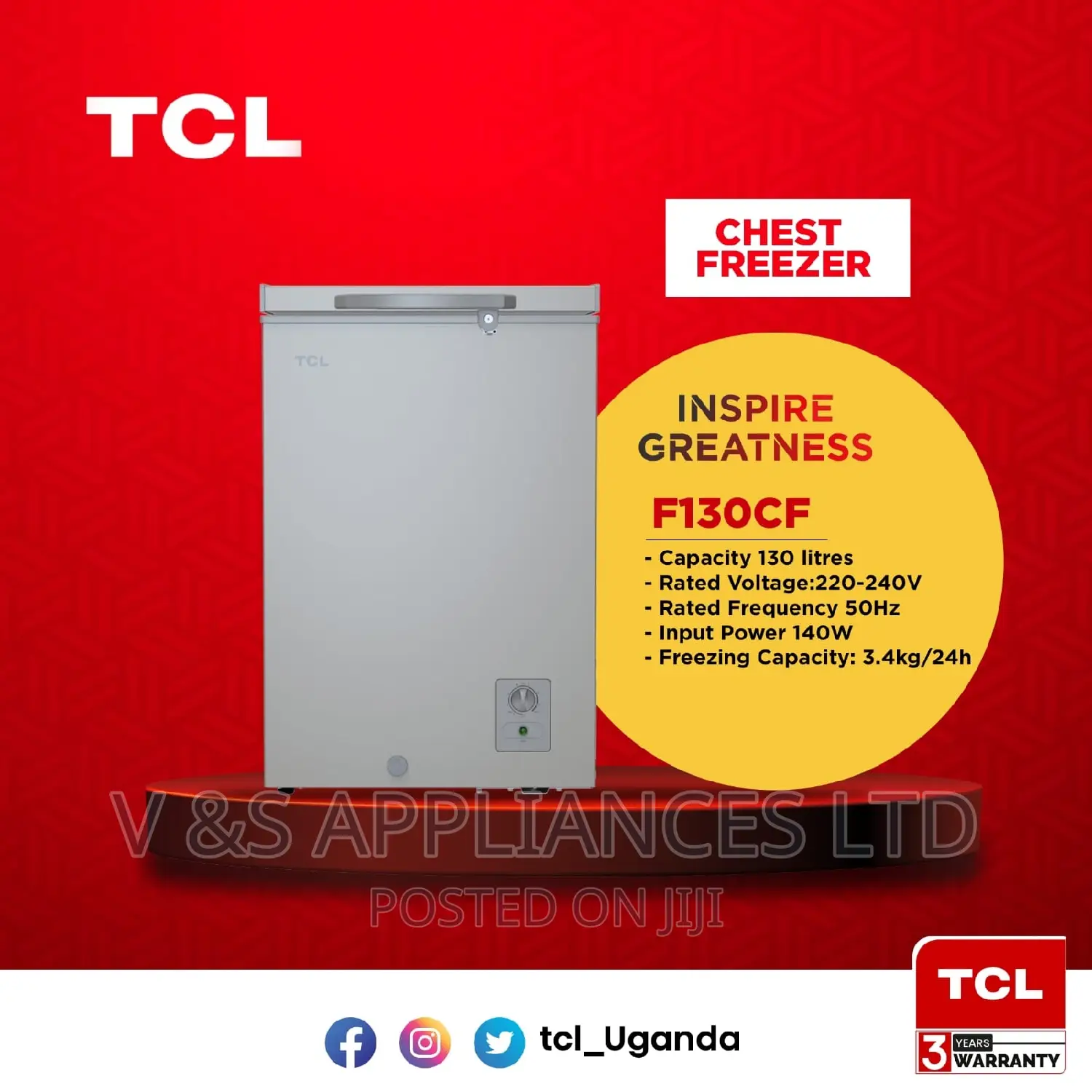 130L TCL Chest Freezer
