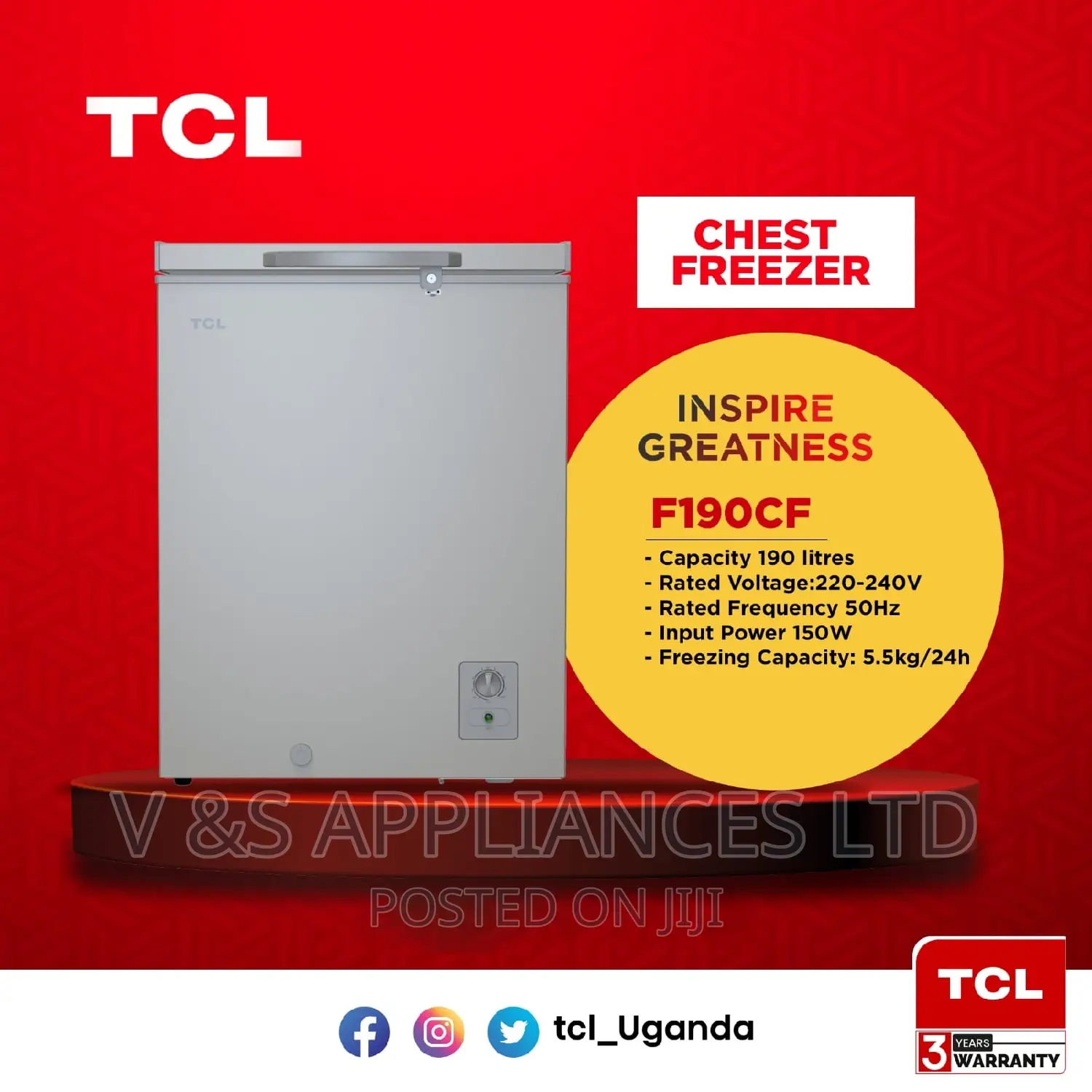 190L TCL Chest Freezer