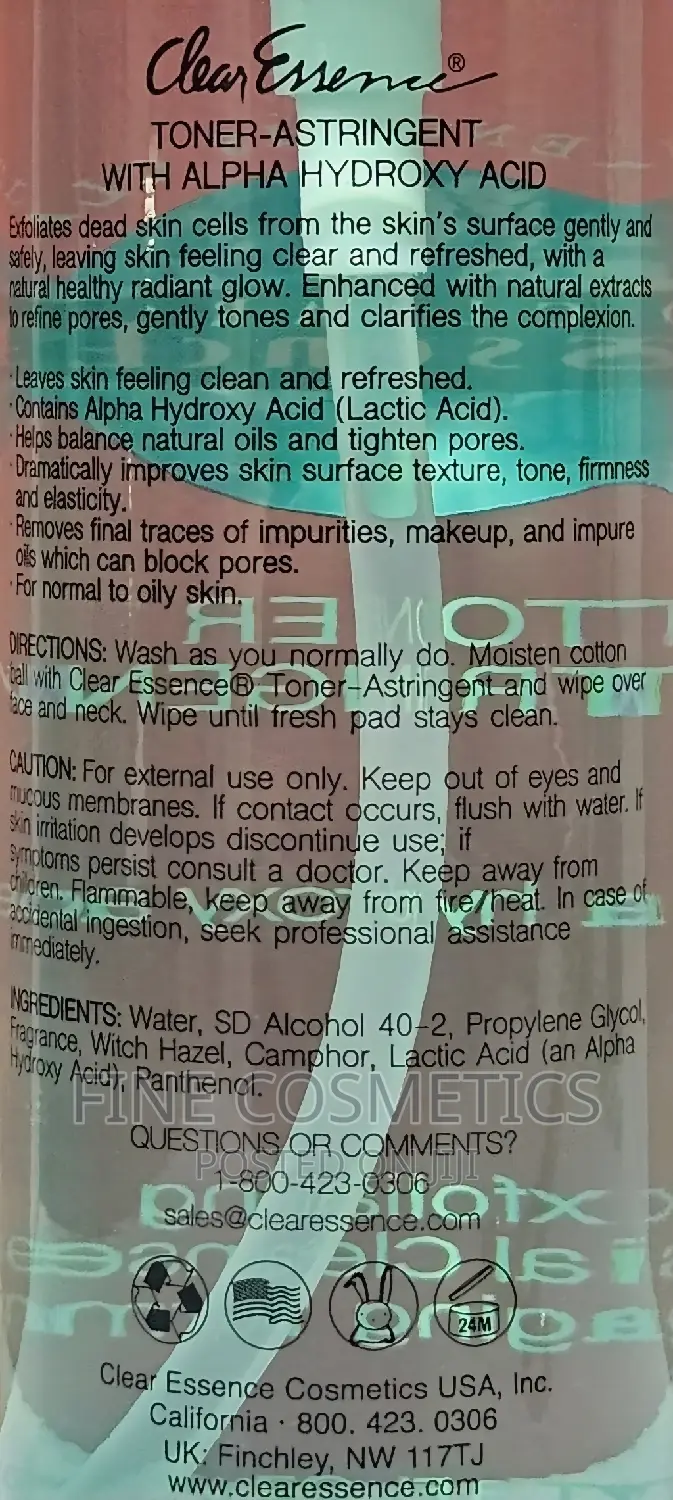 Clear Essence Toner Astringent | 2-in-1 Cleanser and Toner.