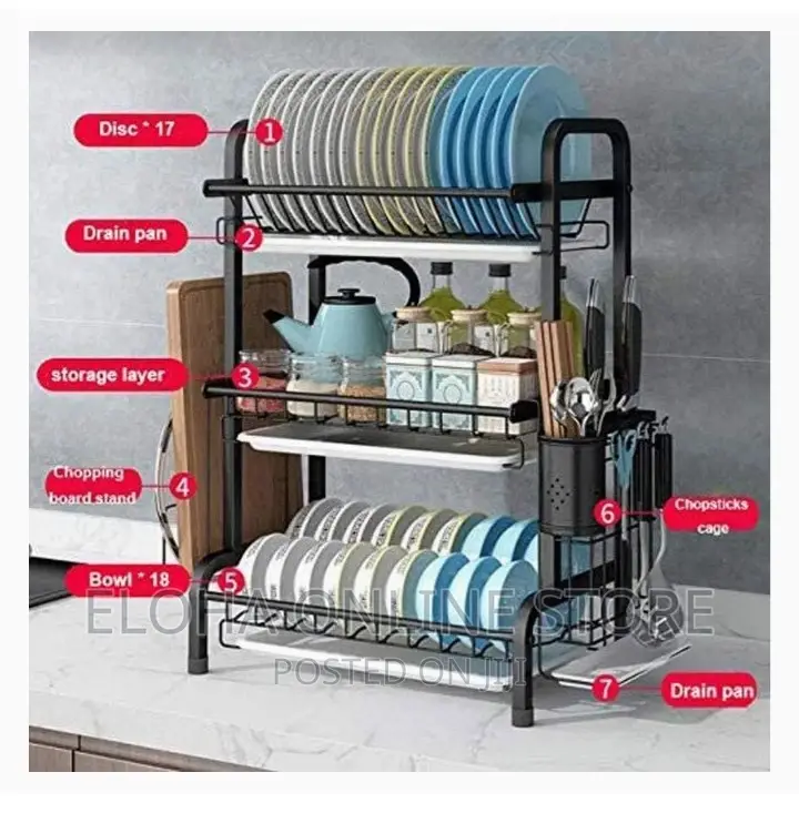 Large Capacity 3 Tier Dish Drainer And Holder