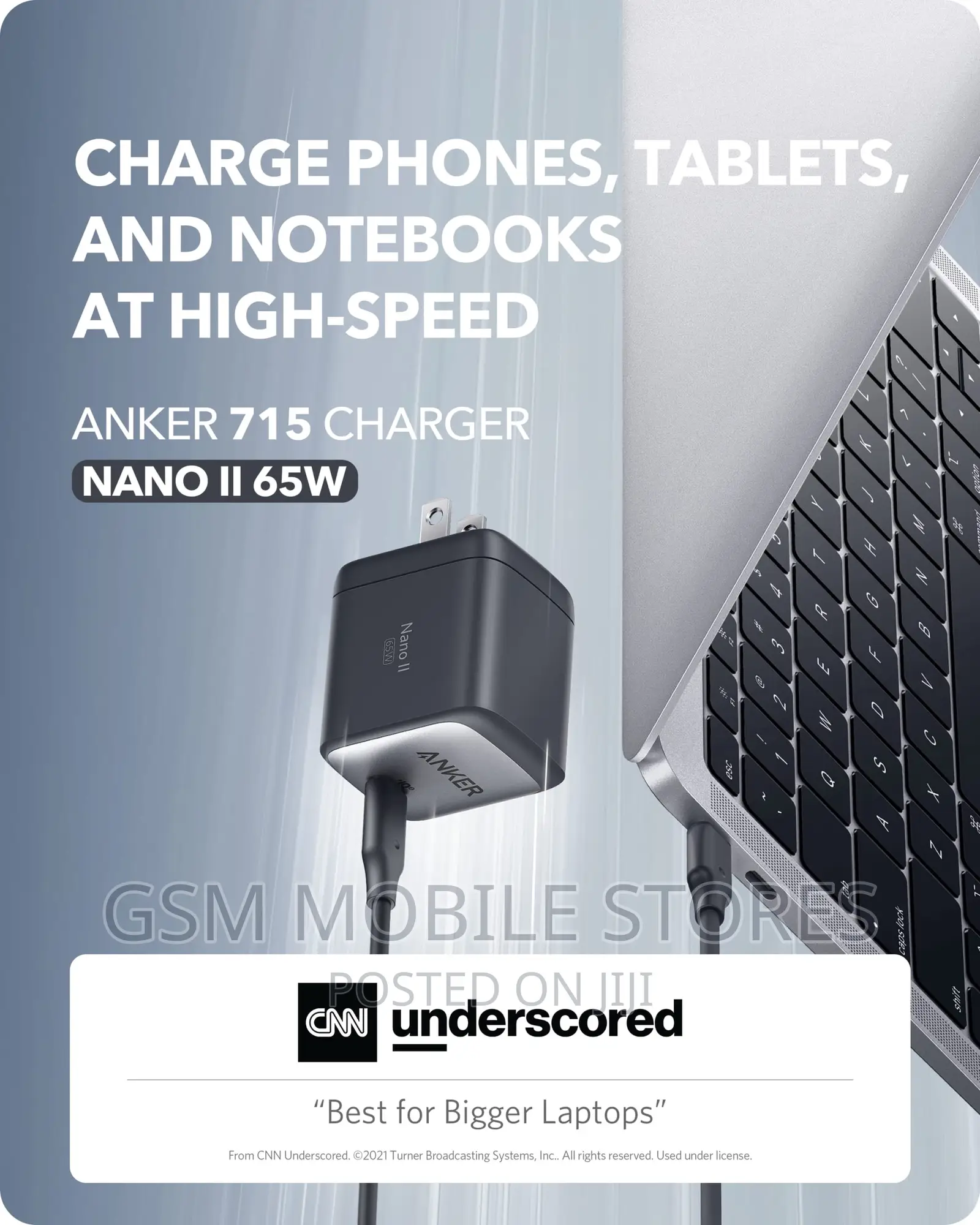Anker Gan II Nano 65W, Fast Charging Adapter for Laptops