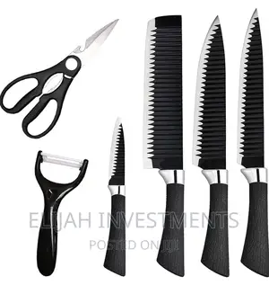 Non Stick Black Kitchen Wavy Pattern Knife Set