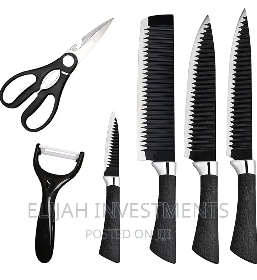 Non Stick Black Kitchen Wavy Pattern Knife Set