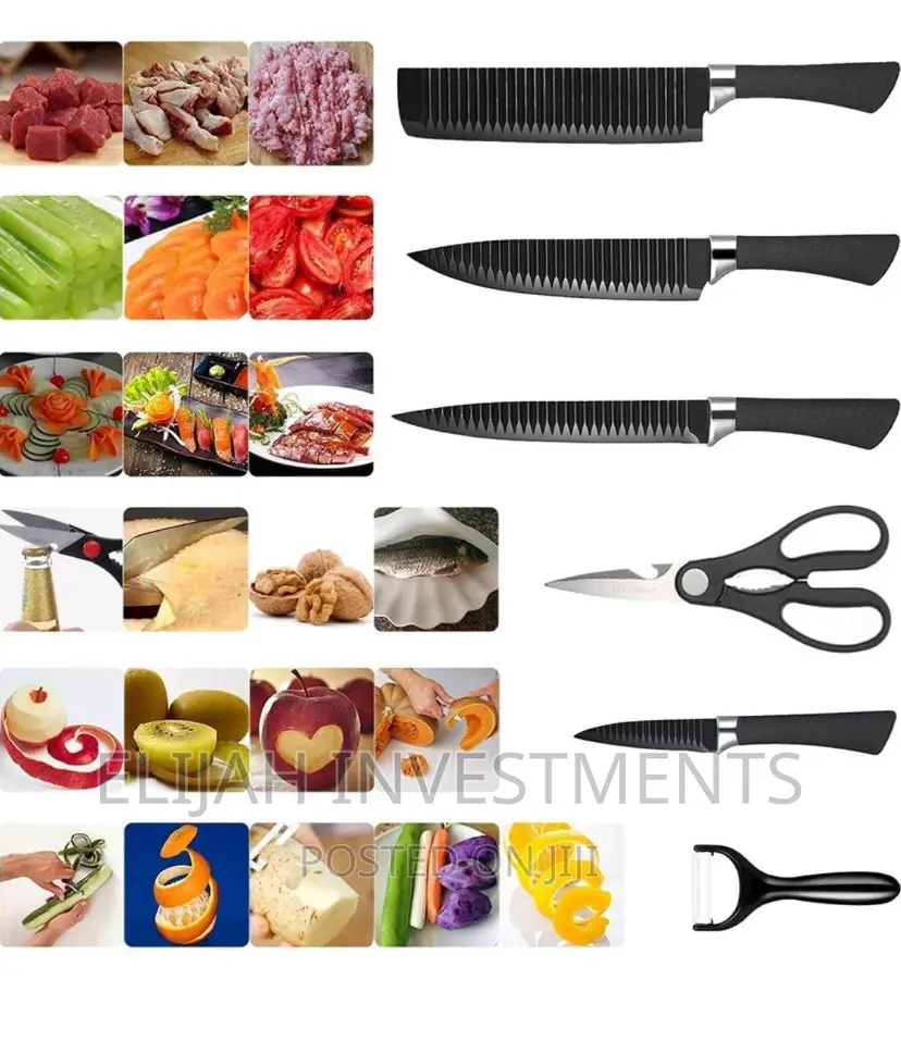 Non Stick Black Kitchen Wavy Pattern Knife Set