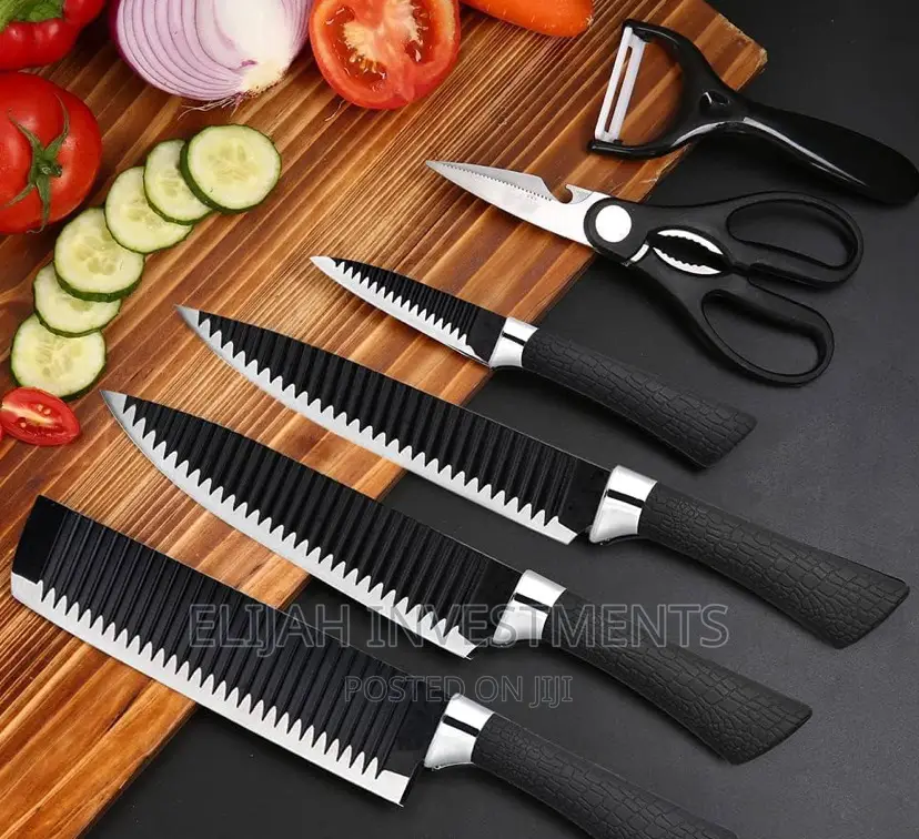 Non Stick Black Kitchen Wavy Pattern Knife Set