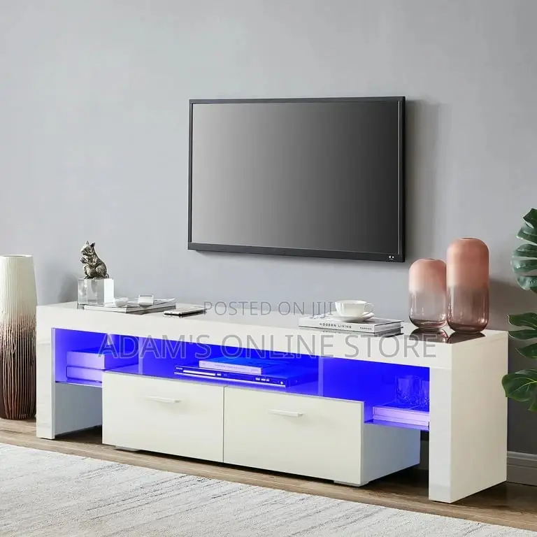 White Tv Stand/Tv Stand With LED Lights/Tv Stand