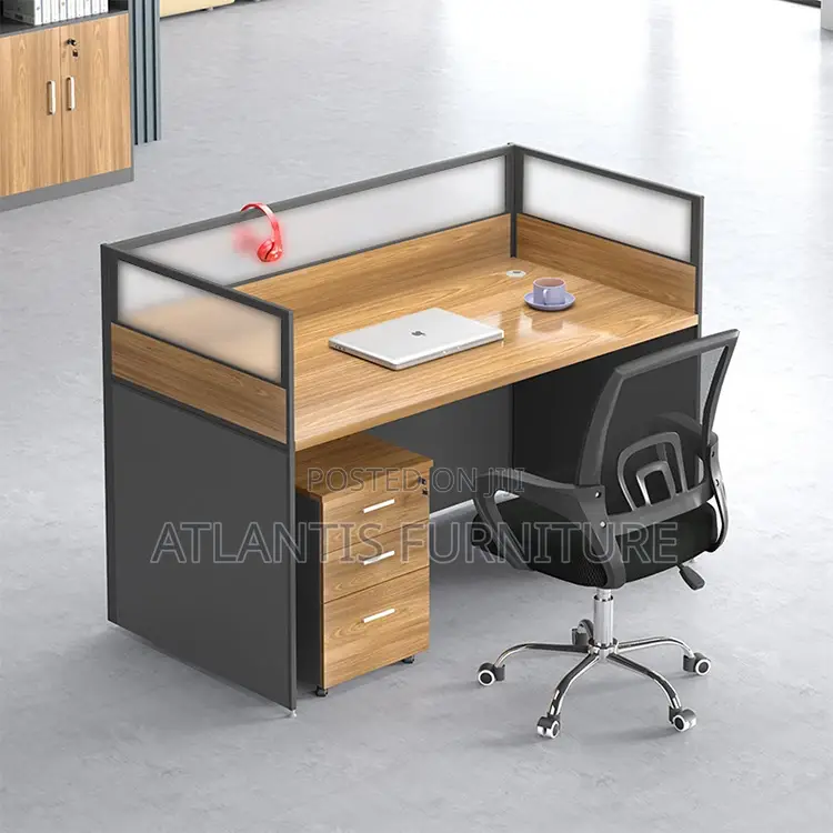 A Single Seater Workstation With a Mobile Drawer and Glass