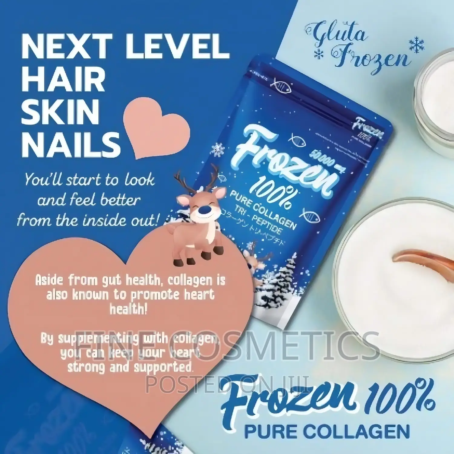 FROZEN 100% Pure Collagen Tri-peptide Powder For Skin + Hair