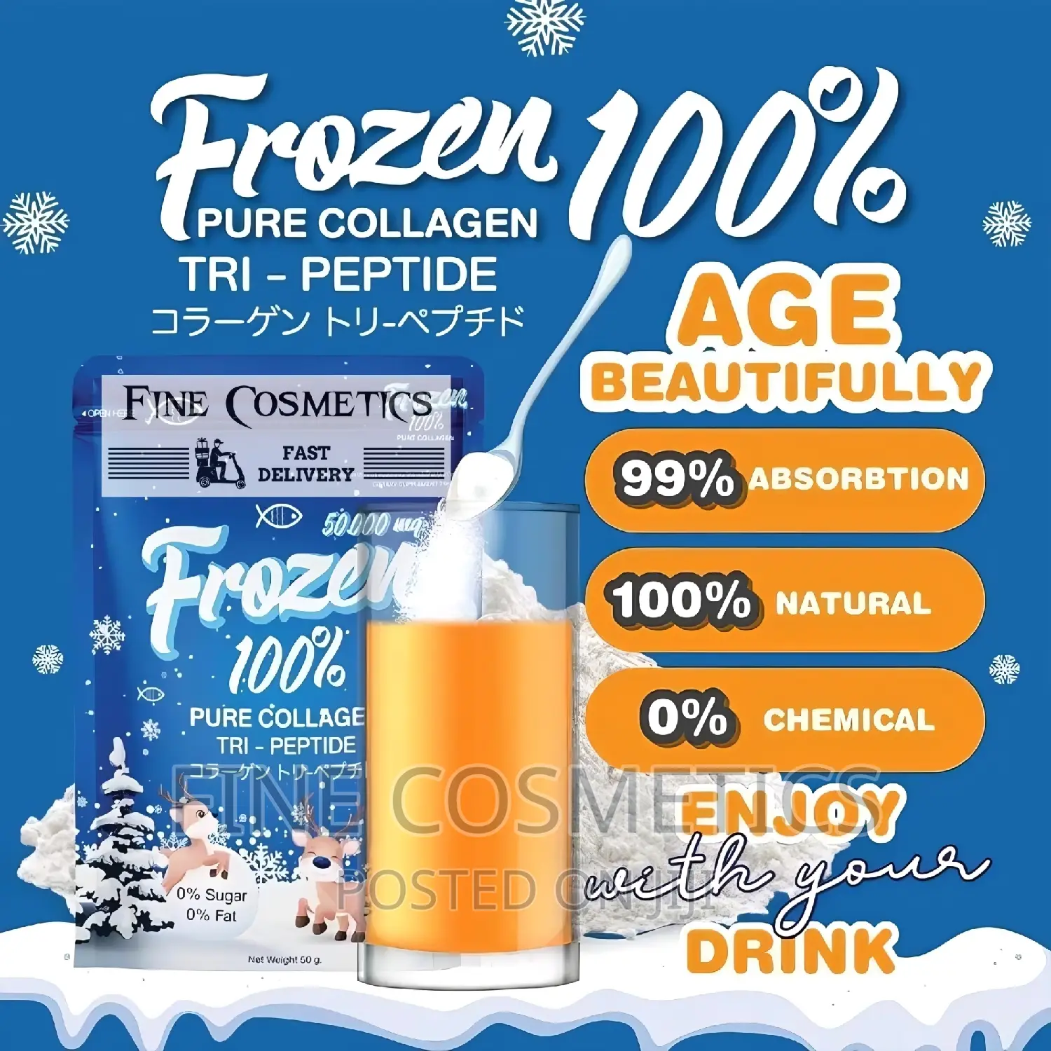 FROZEN 100% Pure Collagen Tri-peptide Powder For Skin + Hair