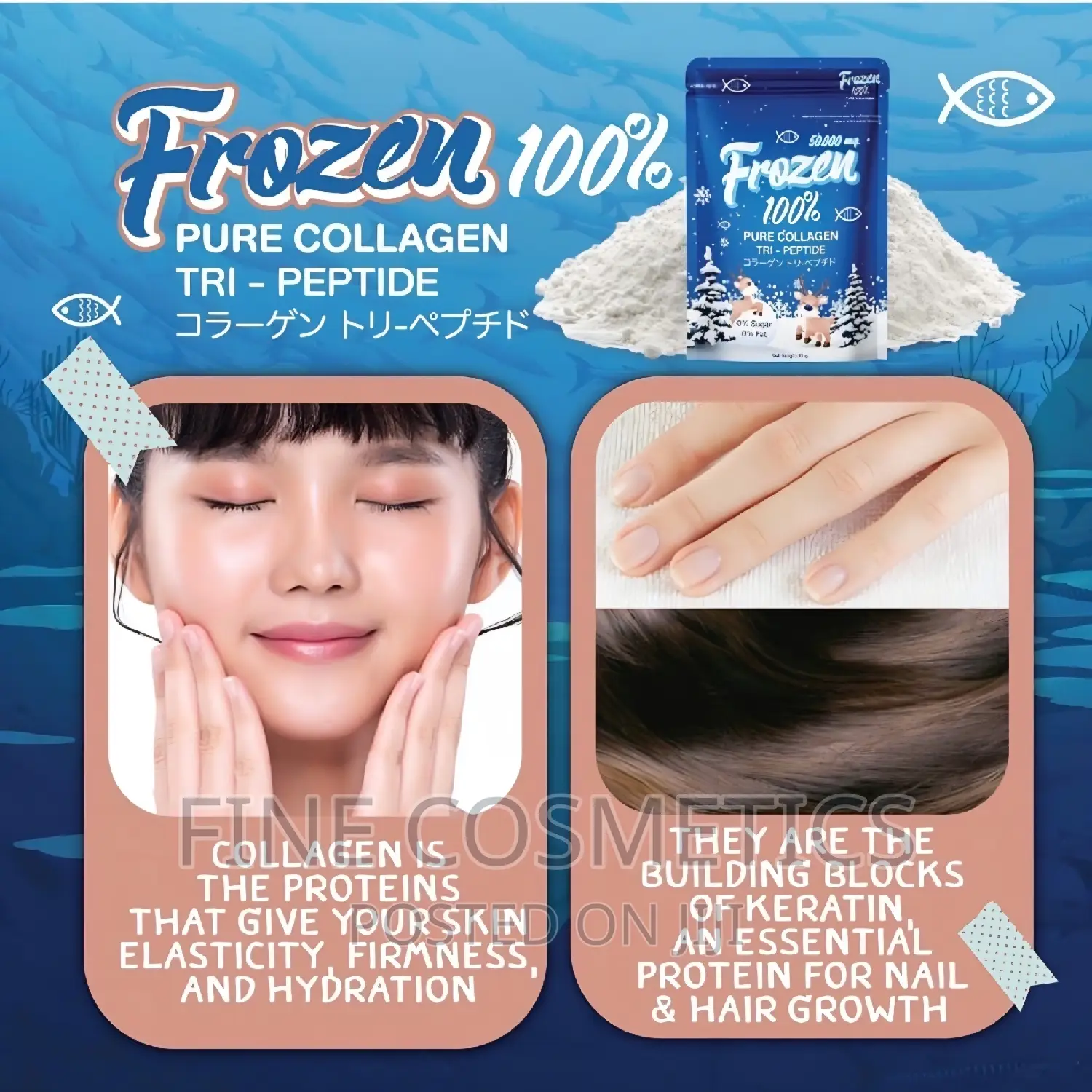 FROZEN 100% Pure Collagen Tri-peptide Powder For Skin + Hair