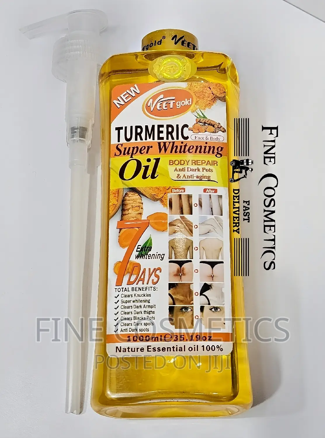 ORIGINAL Veet Gold 7days Turmeric Super Whitening Oil + Pump