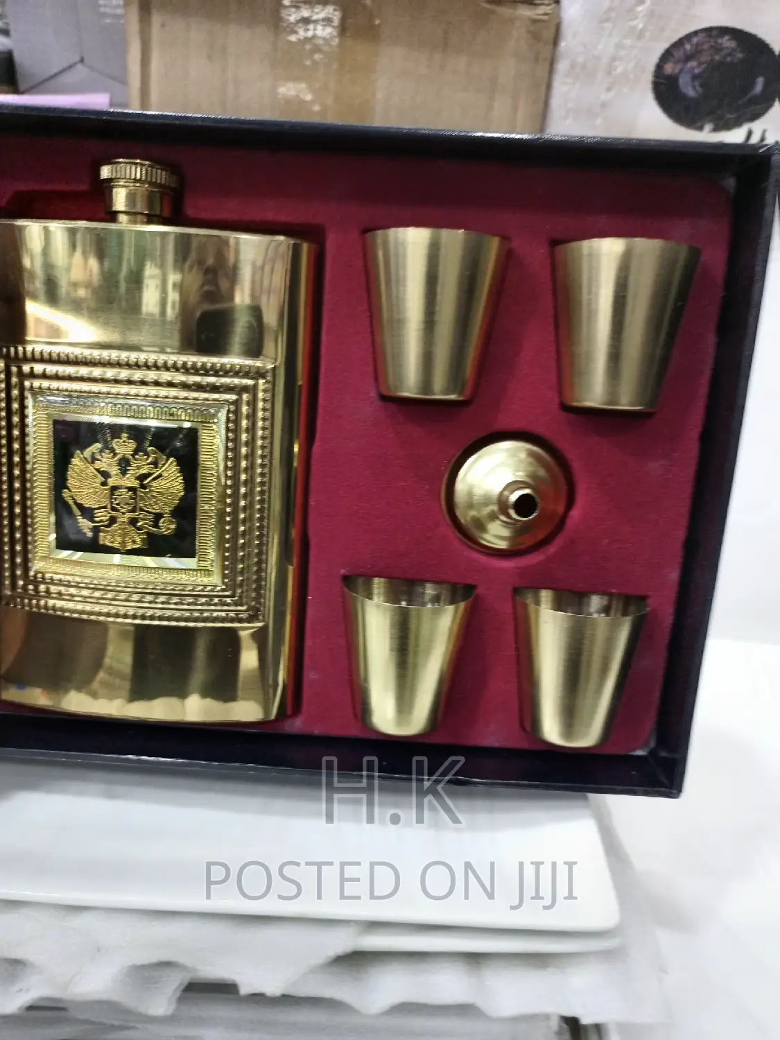 Golden Hip Flask Gift Set