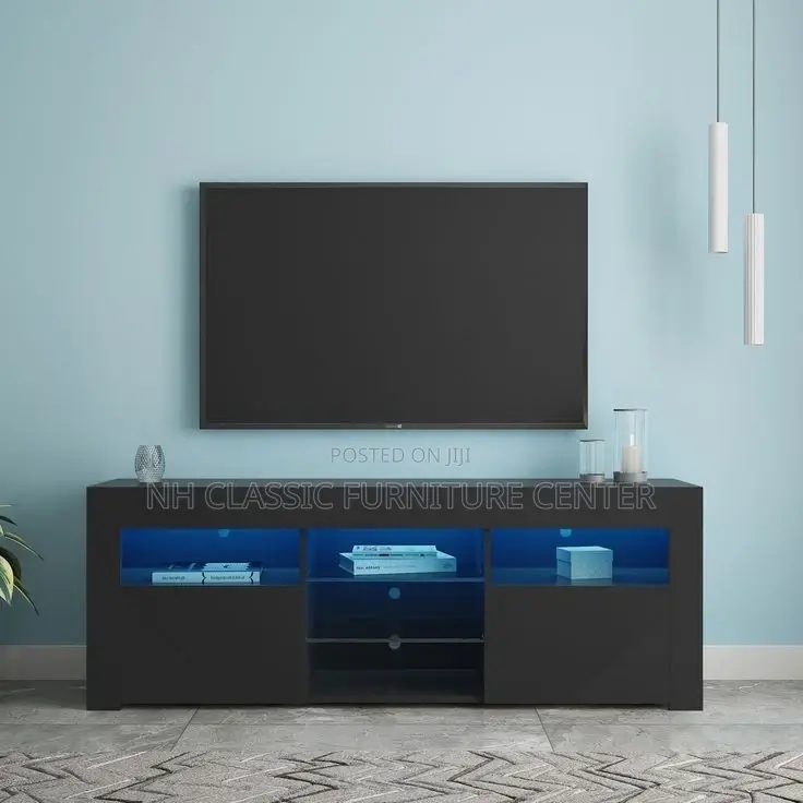 Black TV Stand With Blue Led Lights