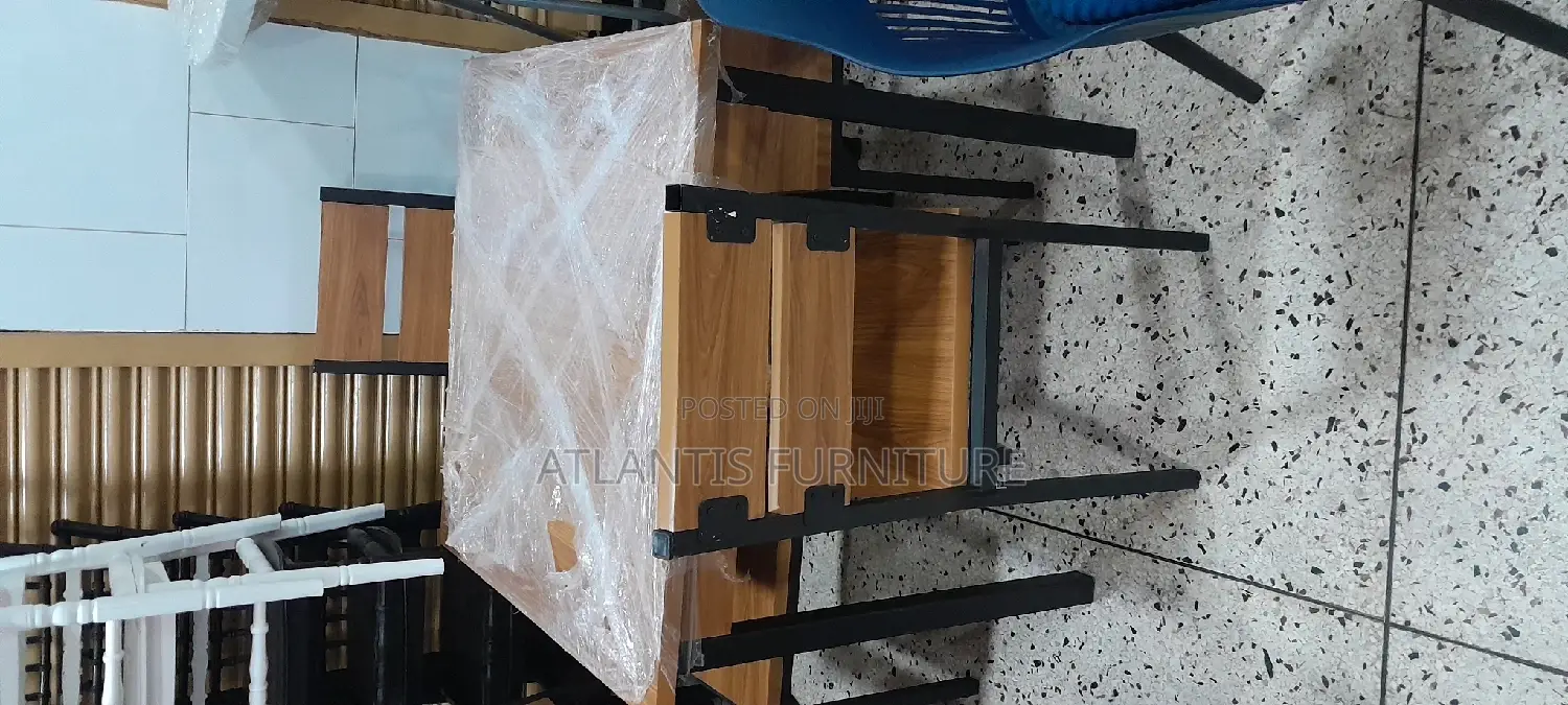 Wooden Dining Table With Steel Legs (4 Chairs)