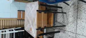 Wooden Dining Table With Steel Legs (4 Chairs)