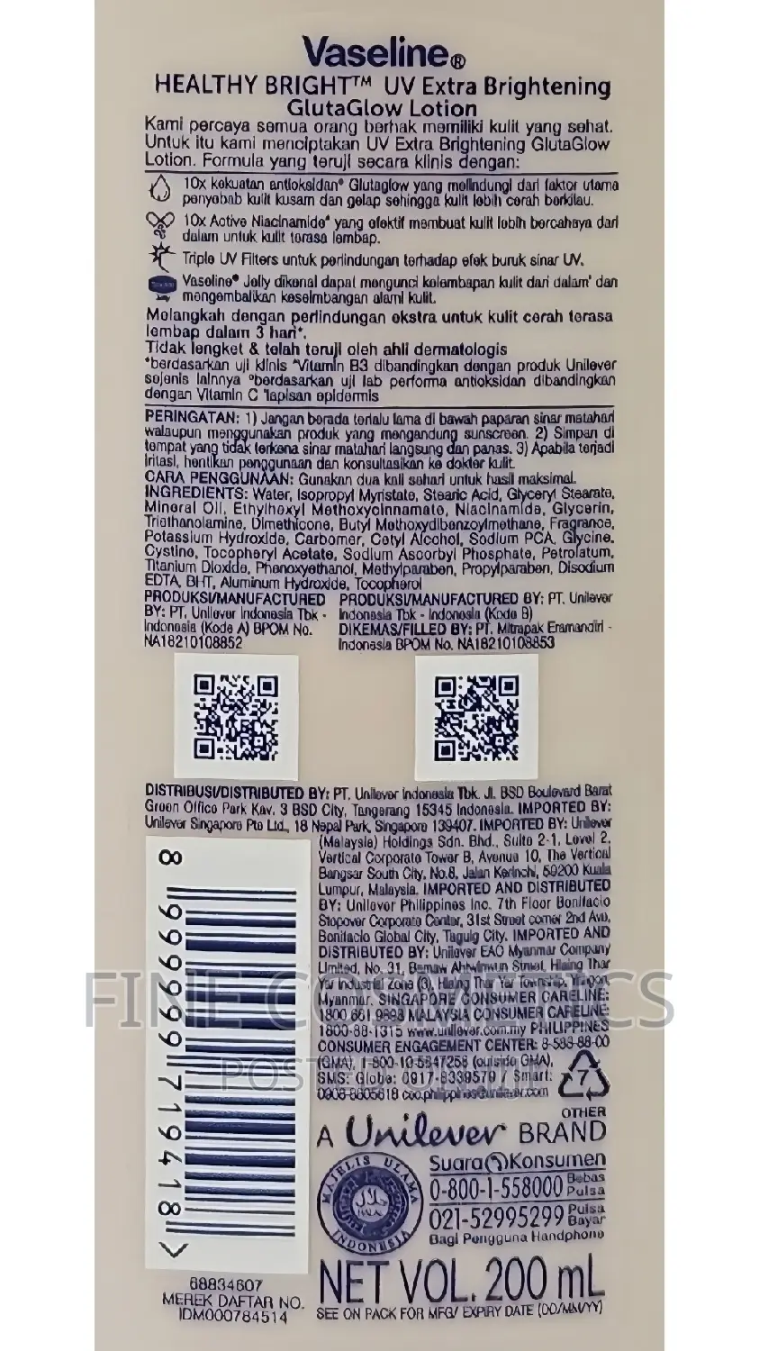 1pc Vaseline Healthy Bright Uv Light Gluta Glow Lotion 200ml