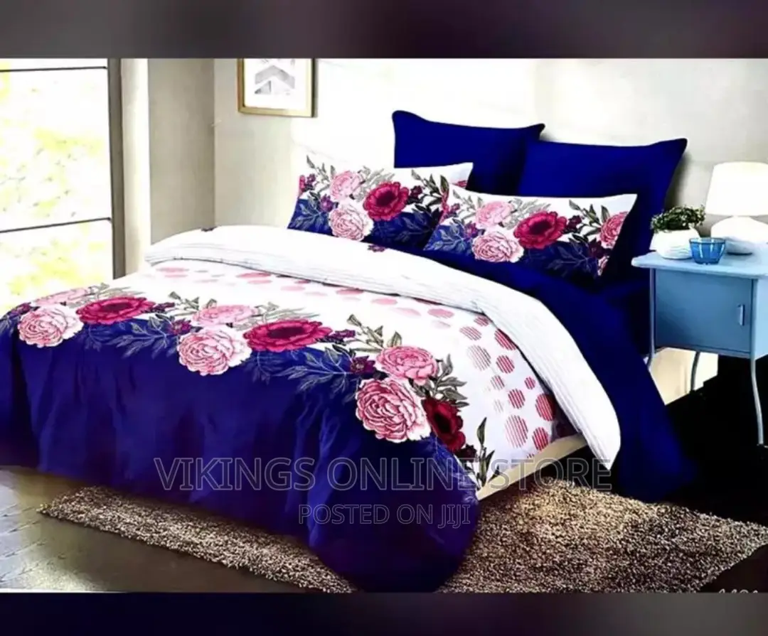 6*6, 4pc Cotton Duvet Cover 1 Bed Sheet 2 Pillow Case Blue