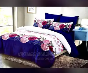 6*6, 4pc Cotton Duvet Cover 1 Bed Sheet 2 Pillow Case Blue