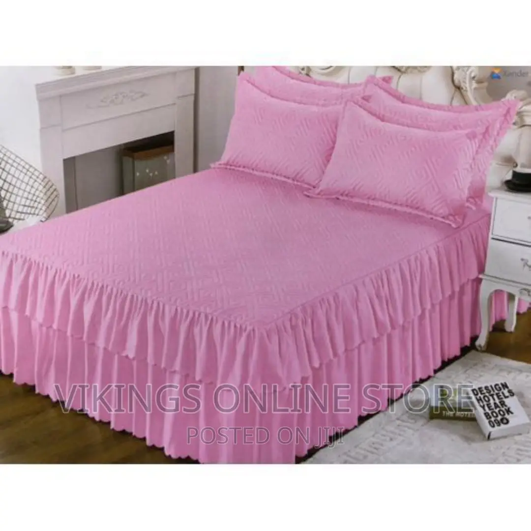 Quilted Cotton Bedliner With 2 Pillow Covers – Pink