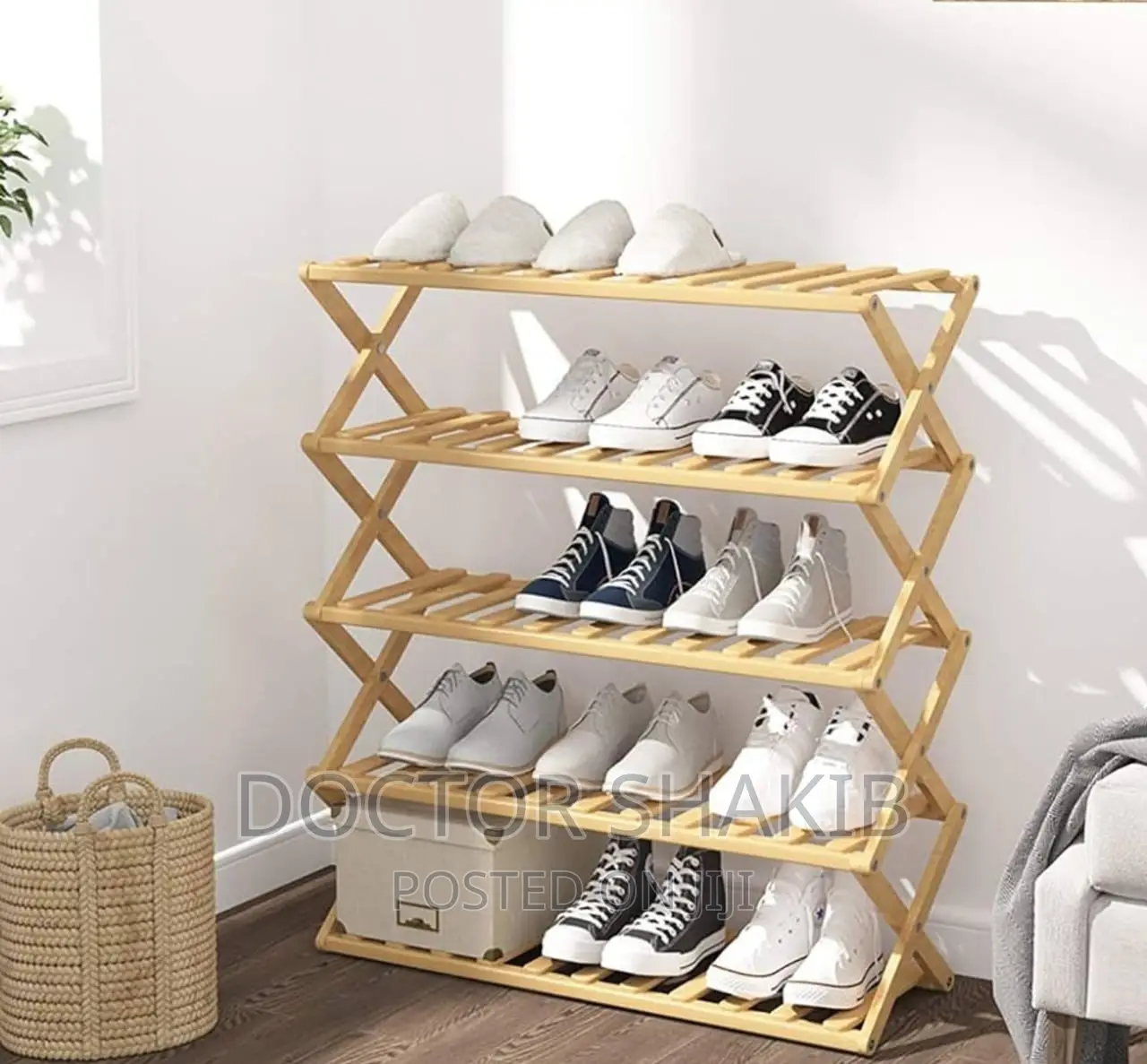 Bamboo Retractable Multifunctional Shoe Rack