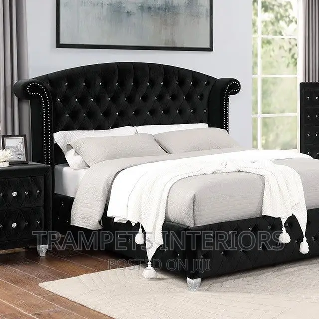 Bed's/Modern Dressed Black Bed With Bedside Drawers