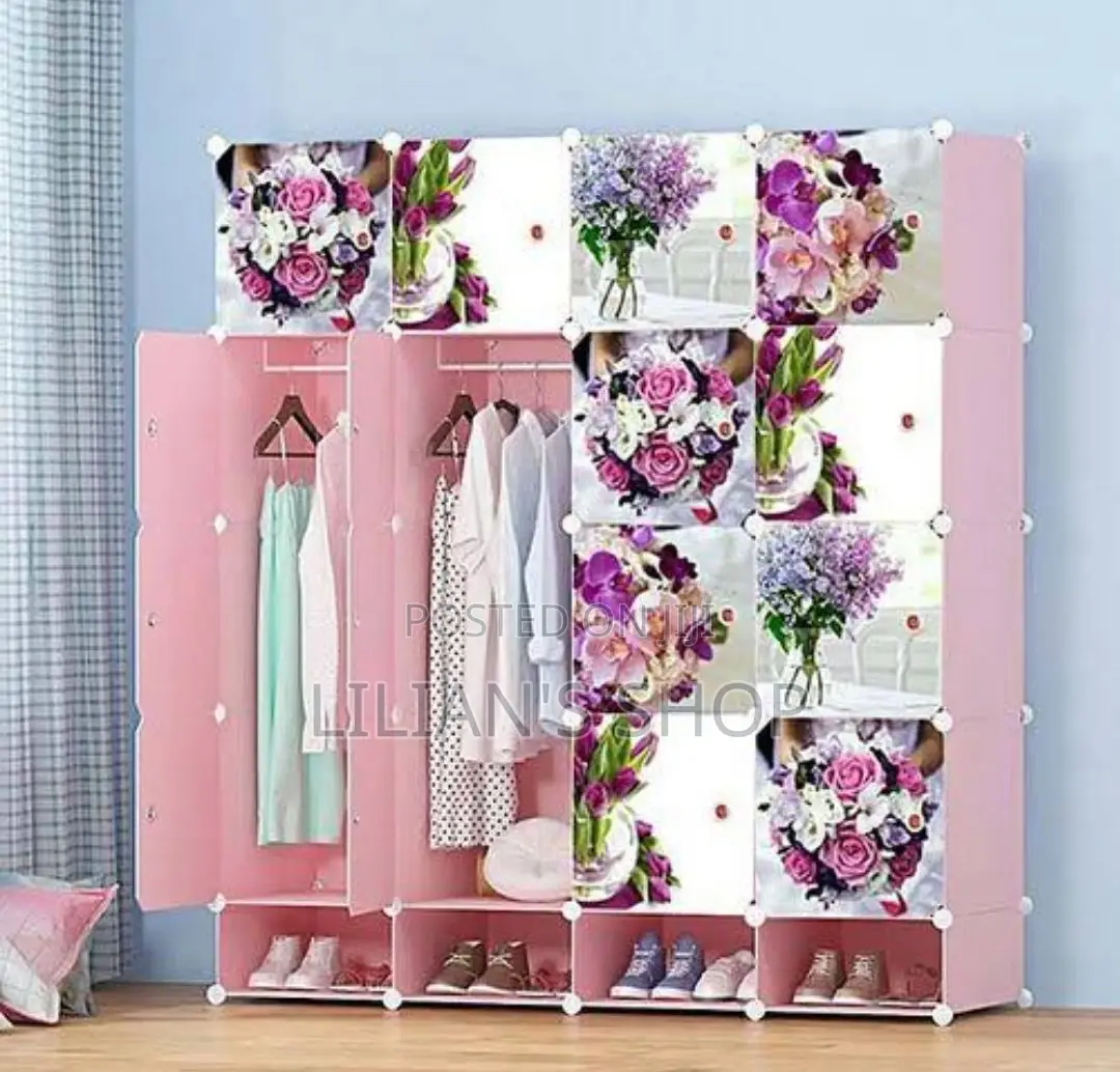 Flowery Roses 16 Cubes Stackable Cloth and Shoe Cabinet