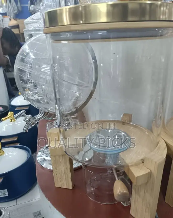 Glass Juice Dispenser With Wooden Stand