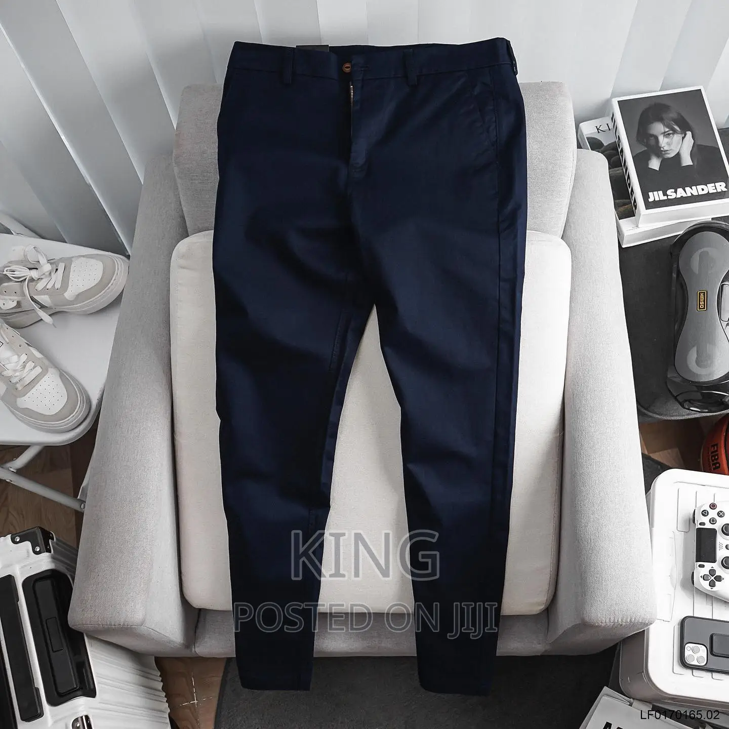 Kaki. Navy Blue Trousers.