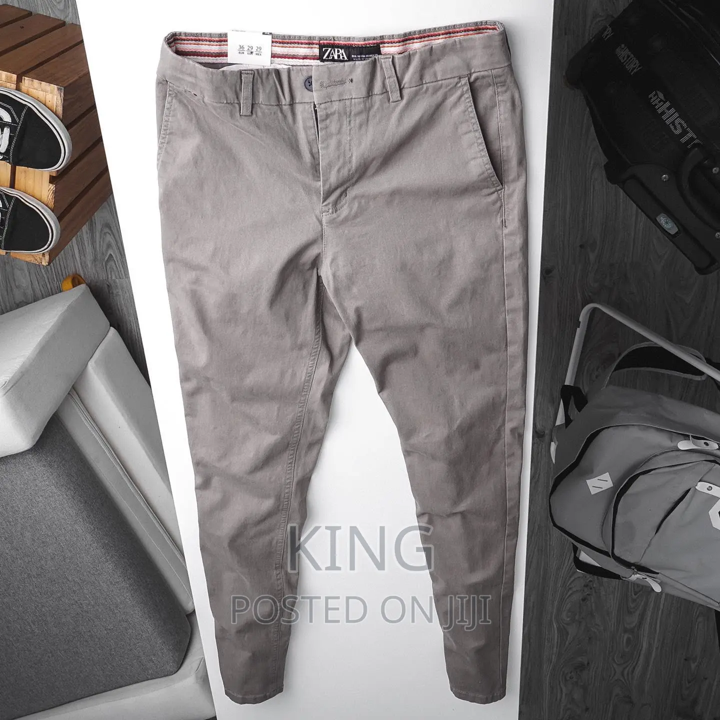 Kaki. Light Grey or Cream Chino Trouser