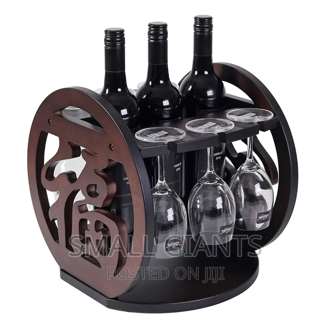 Wooden Wine Rack Display Stand With 6 Goblet Hanging Holes