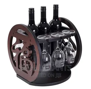Wooden Wine Rack Display Stand With 6 Goblet Hanging Holes