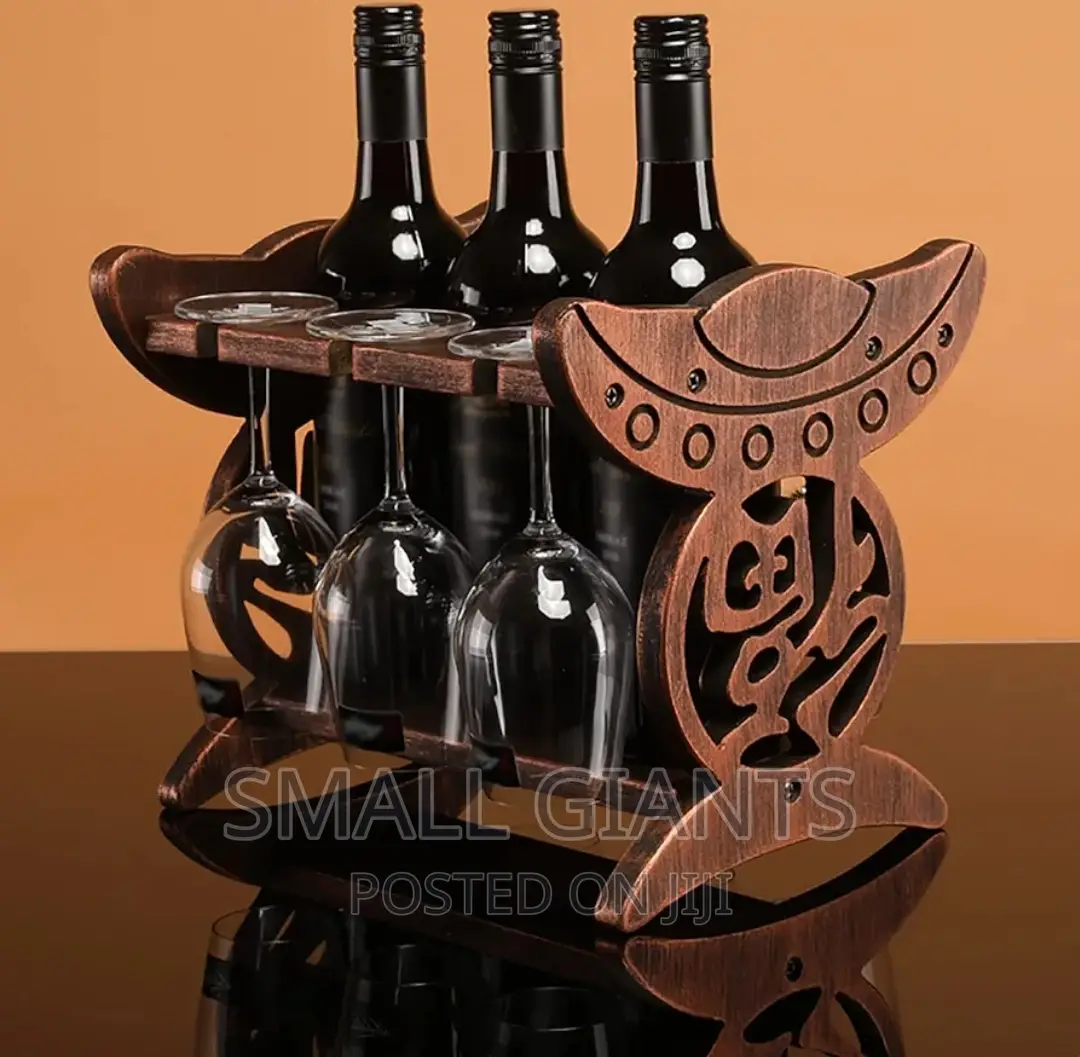 Wooden Wine Rack Display Stand With 6 Goblet Hanging Holes