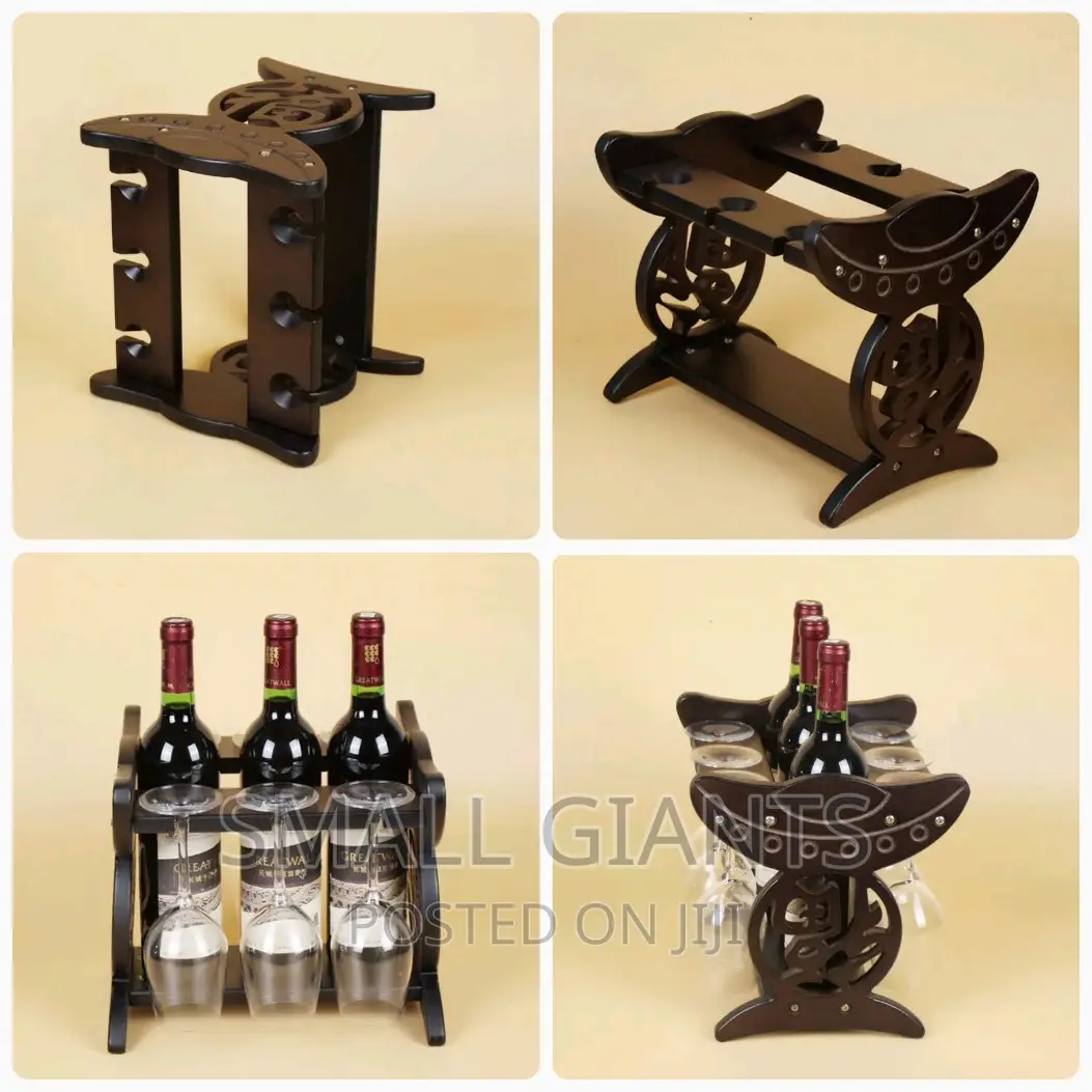 Wooden Wine Rack Display Stand With 6 Goblet Hanging Holes