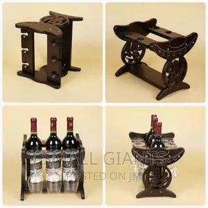 Wooden Wine Rack Display Stand With 6 Goblet Hanging Holes