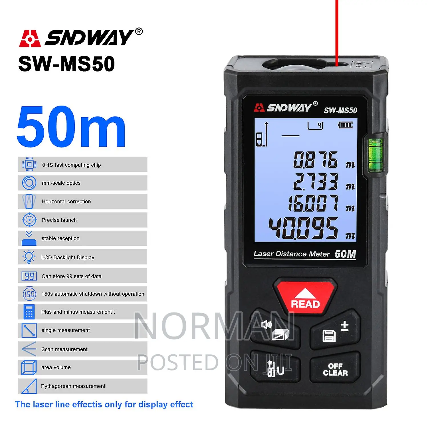 50m Digital Laser Distance Measure Tape