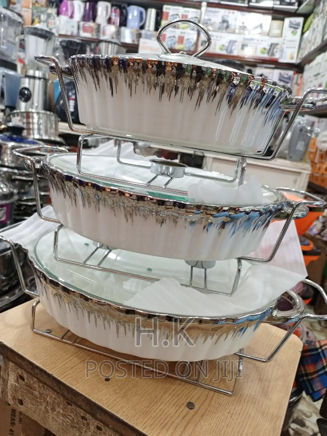 Ceramic Food Warmer With Glass Covers and Handle