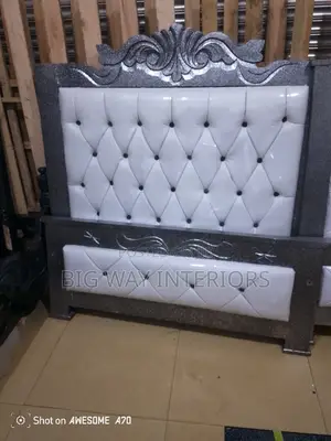 White and Gray 4x6 Leather Bed 1