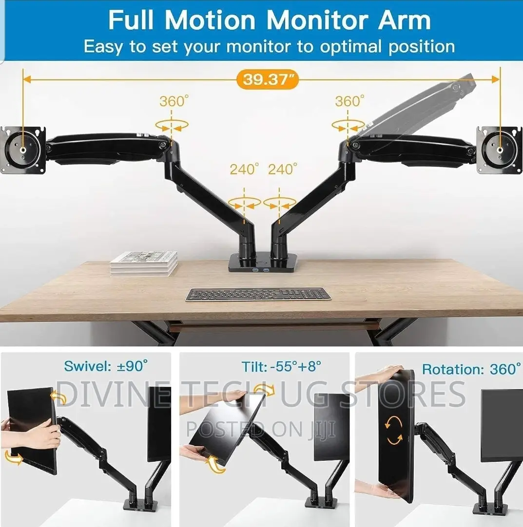 Dual Monitor Desk Mount Stand Full Motion Arm 17"- 32 Inch