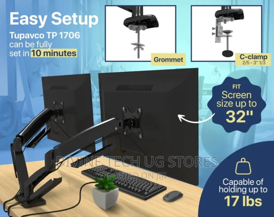 Dual Monitor Desk Mount Stand Full Motion Arm 17"- 32 Inch
