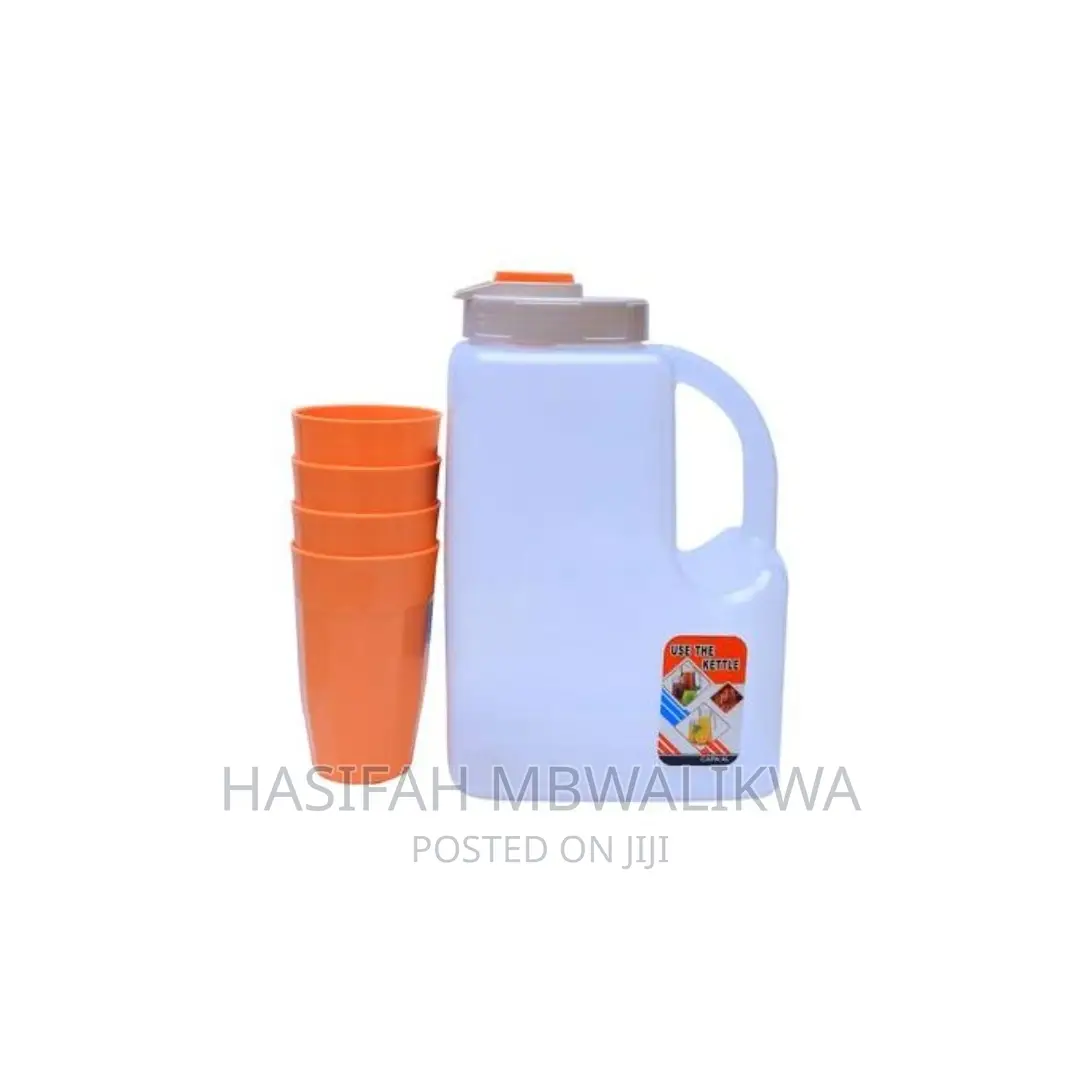 Plastic Water Fridge Bottle With 4 Glasses, 1.5L