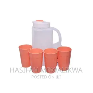 Plastic Water Fridge Bottle With 4 Glasses, 1.5L