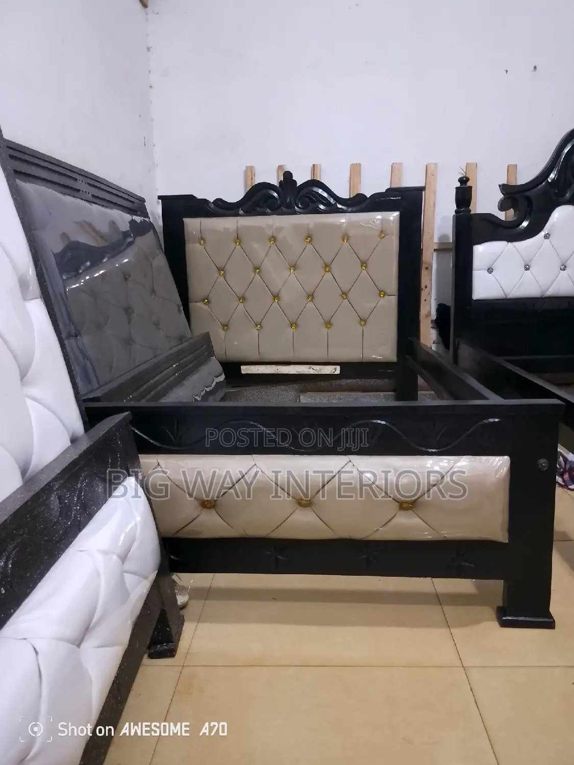Cream and Black 4by6 Leather Bed