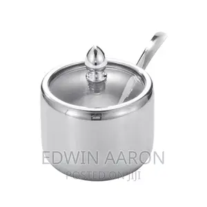 Stainless Steel Sugar Bowl With a Spoon and Glass Lid