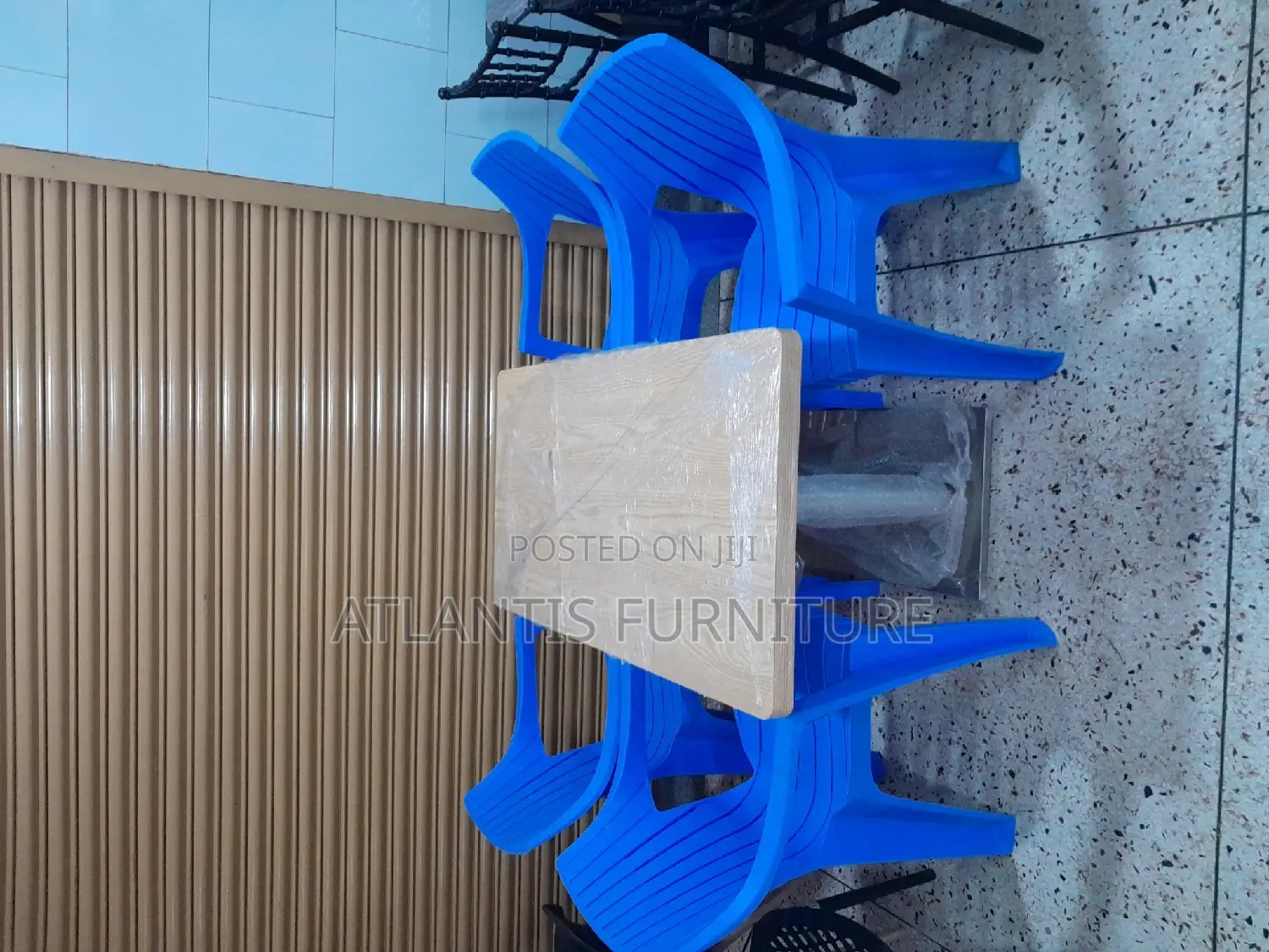 Executive Imported Dining Table With 4 Blue Chairs