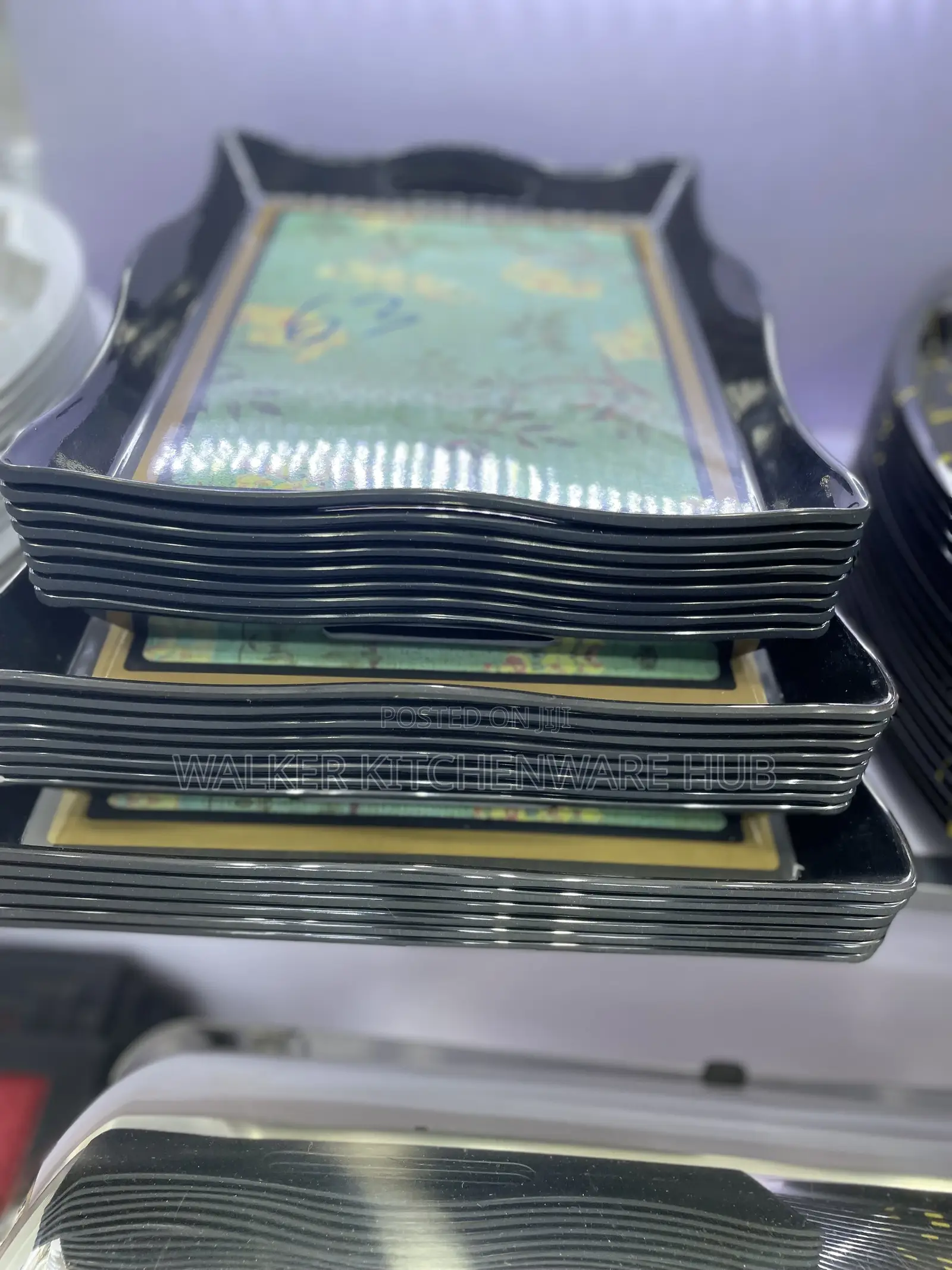 3pcs Set of Black Melamine Tray