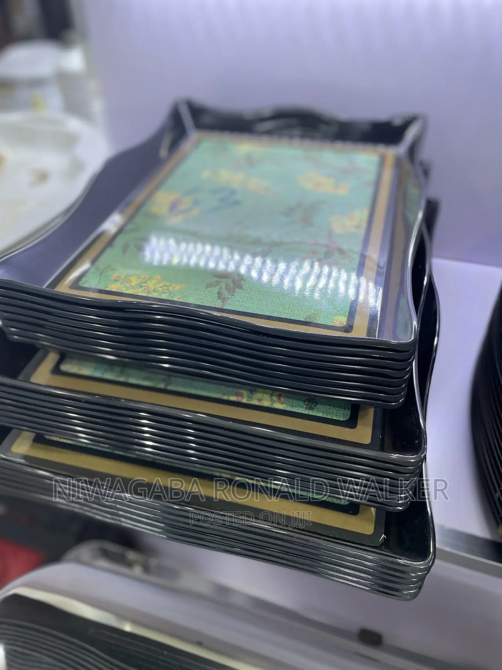 3pcs Set of Black Melamine Tray